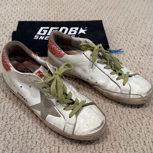 Golden Goose Superstar Sneaker in White & Pink Glitter Size 37 with dust bag